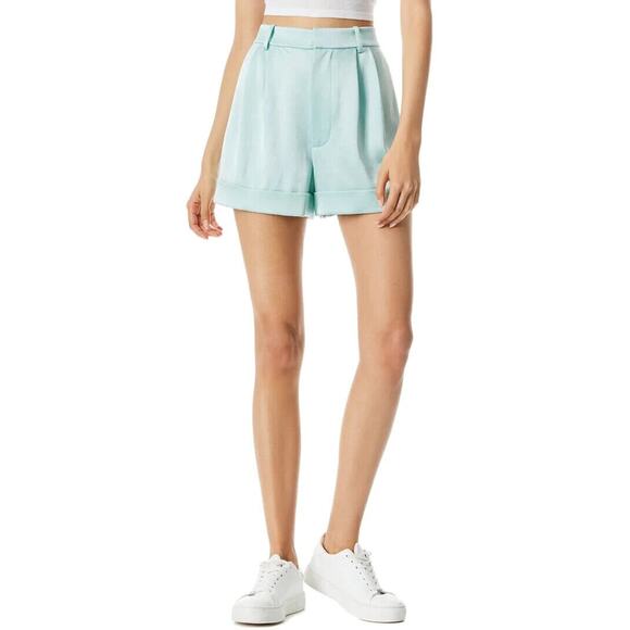 Alice + Olivia NWT Women's Conry Pleated Wide Leg Cuff Short Blue Size 6 - Picture 1 of 6